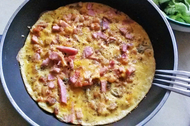 Schinkeneierspeise mit Grammeln