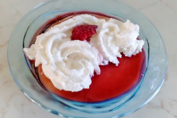 Puddingdessert mit Himbeeren