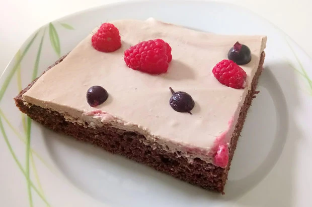Blechkuchen mit Creme und Fr&uuml;chten