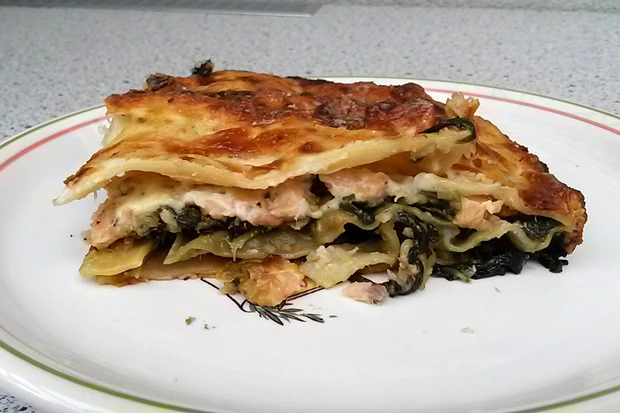 Lasagne mit Lachs und Mangold