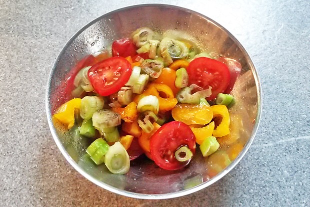 Tomaten-Paprikasalat mit Jungzwiebel