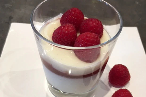 Vanillepudding mit Himbeeren