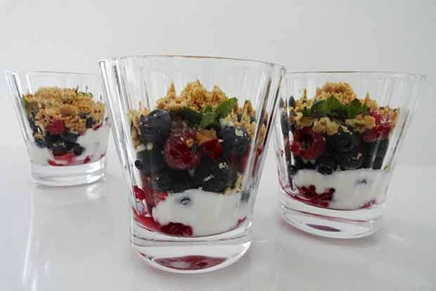 Joghurt mit N&uuml;ssen und Heidelbeeren