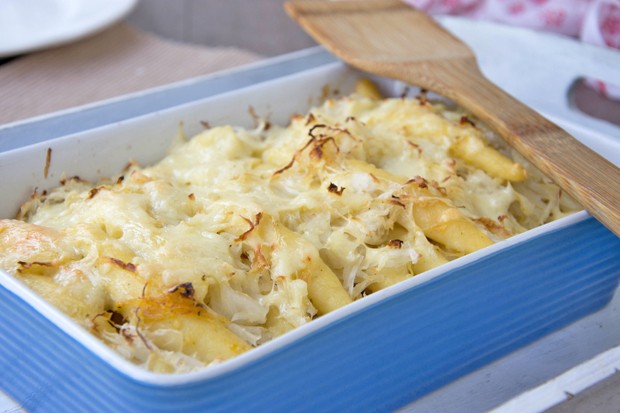 Überbackene Sauerkraut-Schupfnudel-Auflauf