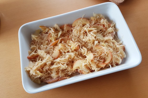 Geselchter Sauerkraut Kartoffelhaube Auflauf