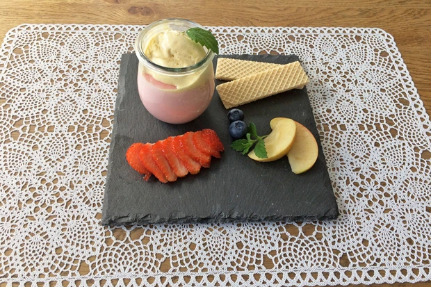 Erdbeerpudding trifft M&ouml;venpick-Vanilleeis