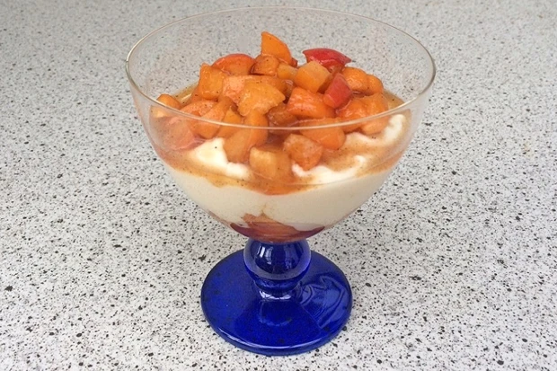 Joghurtcreme mit marinierten Marillen