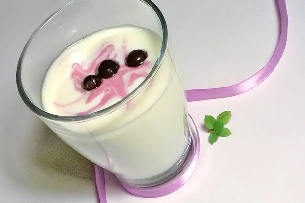 Ayran mit schwarzen Ribiseln und Pfefferminze