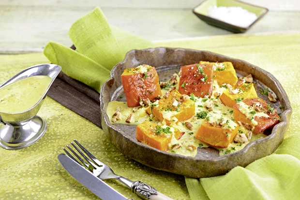 Gegrillter K&uuml;rbis mit Reis-Sauce