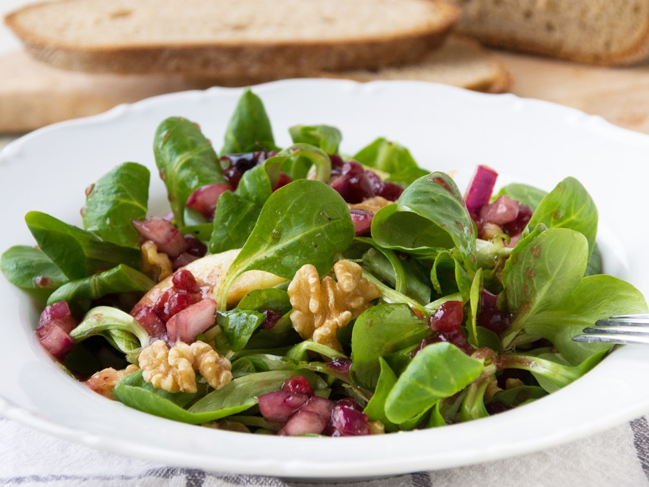 Vogerlsalat mit gebratener Birne - Rezept