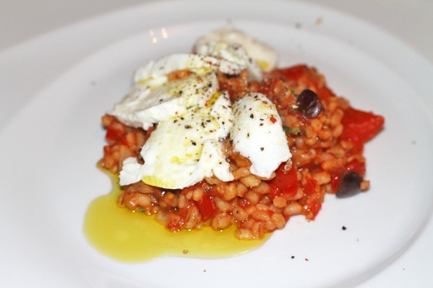 Mozzarella auf Rollgersten-Gemüse