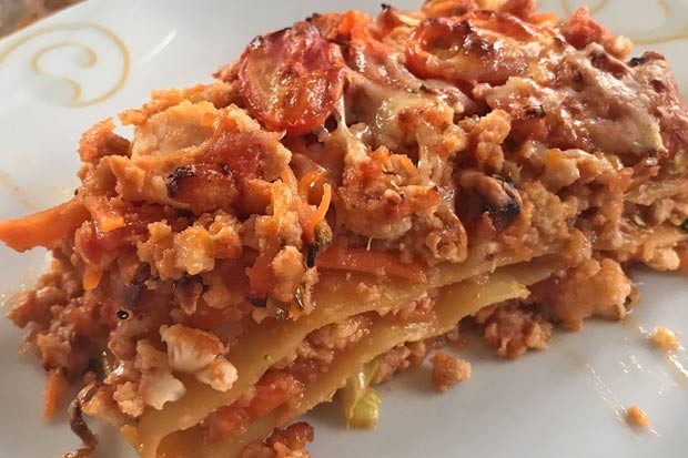 Lasagne mit Sojagranulat und Ingwer
