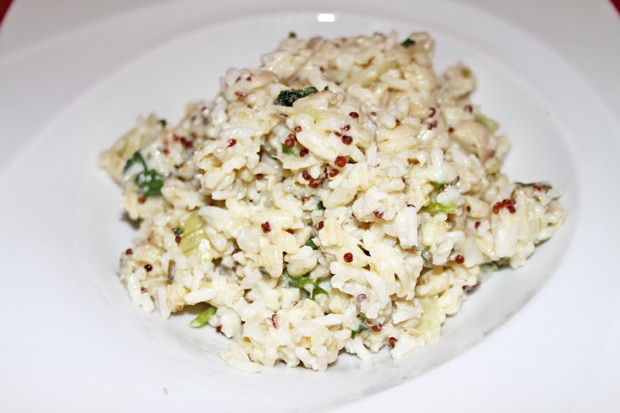 Kabeljau-Risotto mit Bärlauch und Ziegenfrischkäse