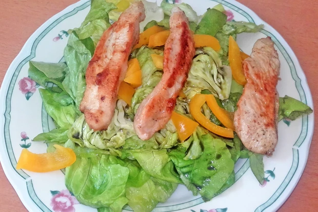 Putenfleisch auf Blattsalat