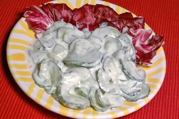 Radicchio-Gurkensalat mit Joghurtdressing