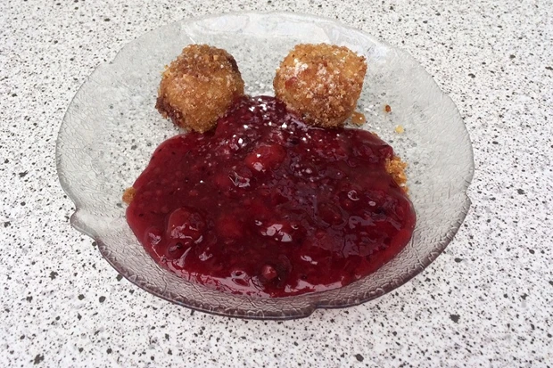 Topfenkn&ouml;del mit Beerensauce