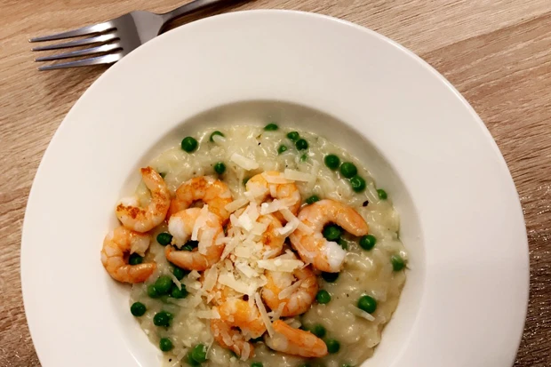 Risotto mit Erbsen und Shrimps