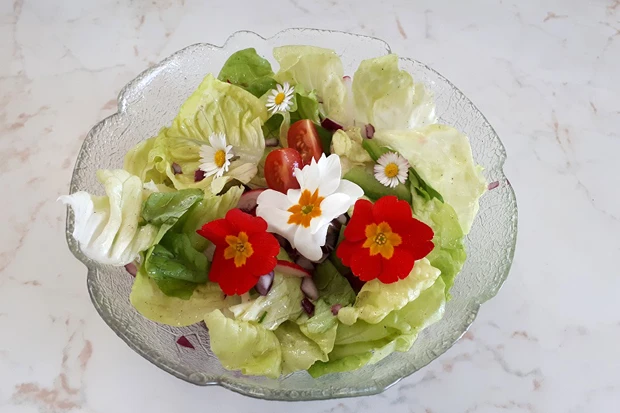 Salat mit Bl&uuml;ten