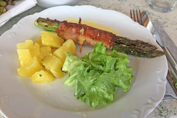 Gr&uuml;ner Spargel im Schinkenmantel