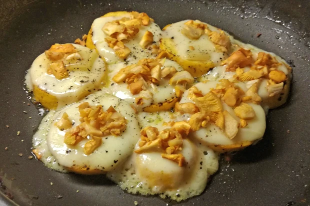 Gebratene Zucchini, &uuml;berbacken mit K&auml;se und Eierschwammerl
