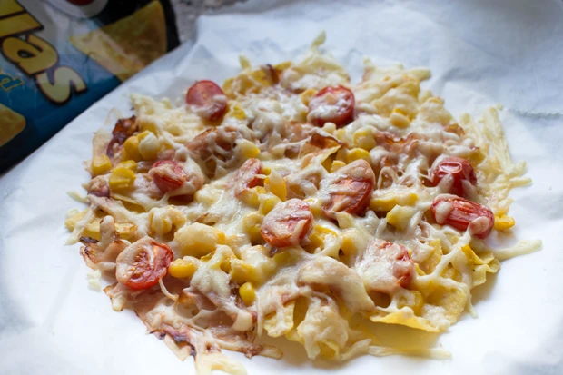 &Uuml;berbackene Schinken Tortilla Chips