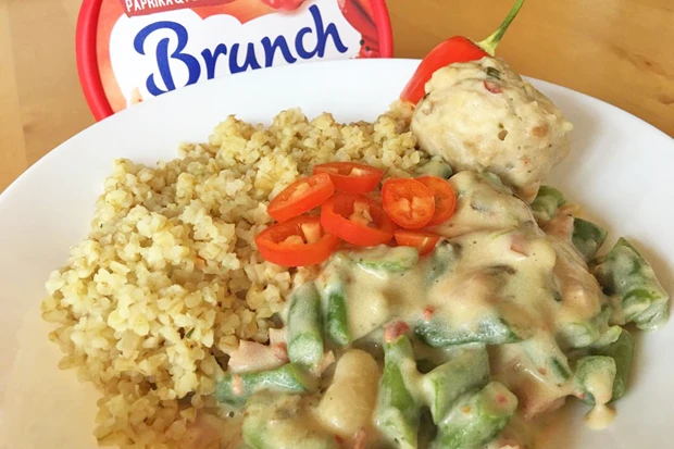 Fisolen an Bulgur mit kleinem Semmelkn&ouml;del