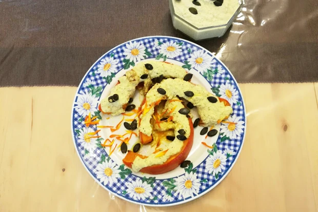 Hokkaido mit Gemüsepüree überbacken