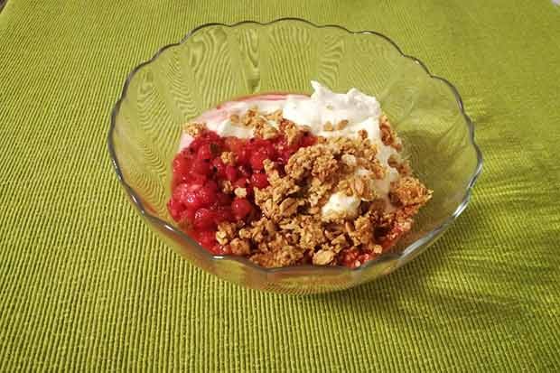 Knuspermüsli mit warmen Ribisel