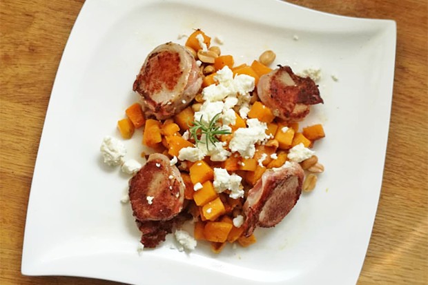 Schweinemedaillons mit Kürbis und Feta