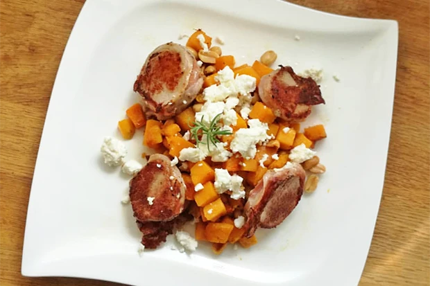 Schweinemedaillons mit Kürbis und Feta