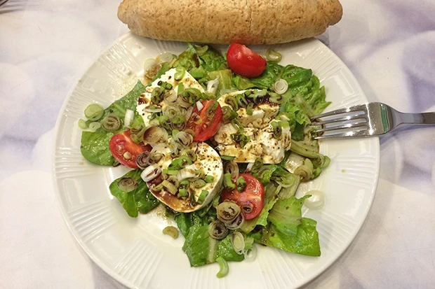 Schafkäse mit Kernöl und Salat