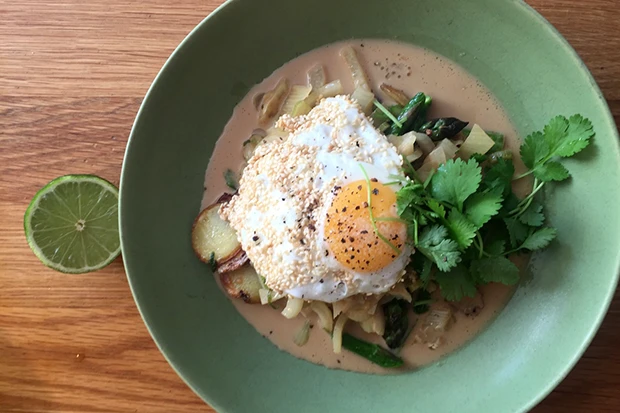 Gr&uuml;nes Curry mit Spargel und Fenchel
