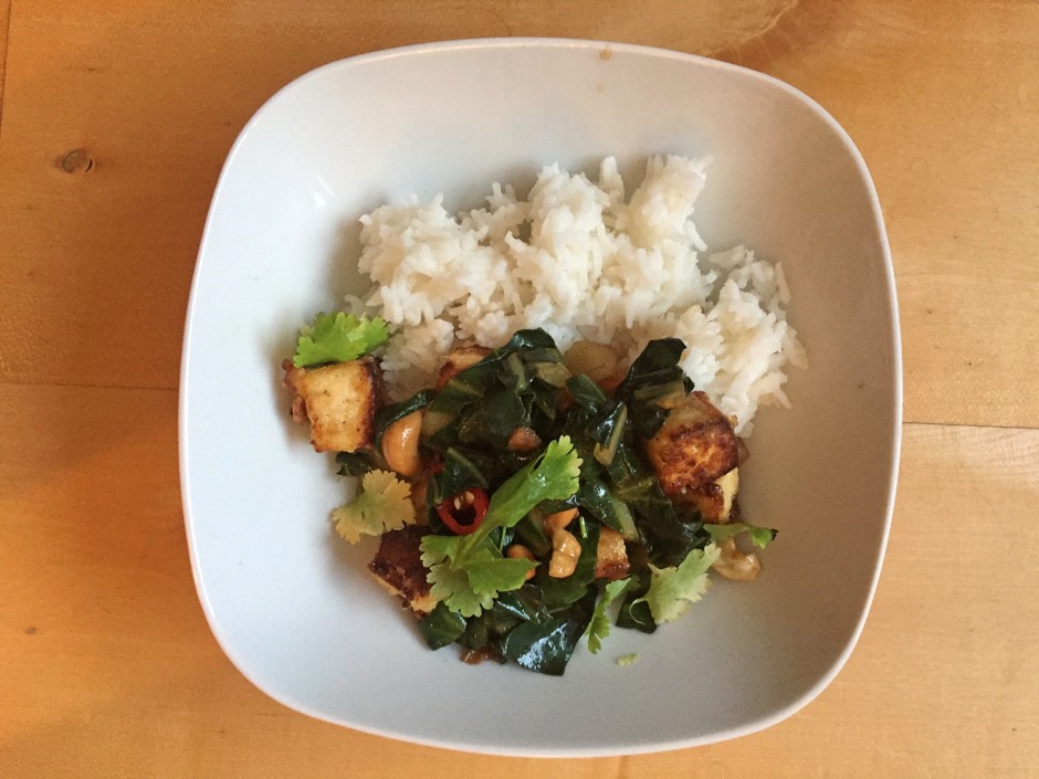 Mangold-Tofu-Wok mit Reis