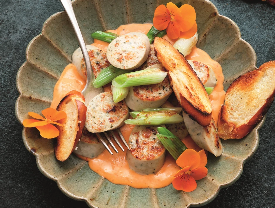 Wei&szlig;wurst-Curry mit ger&ouml;steten Brezenstangen