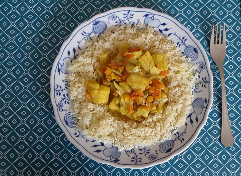 Zandercurry mit Kokosmilch und Reis