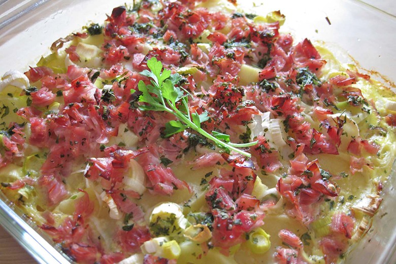 Porree - Gratin mit Schinken