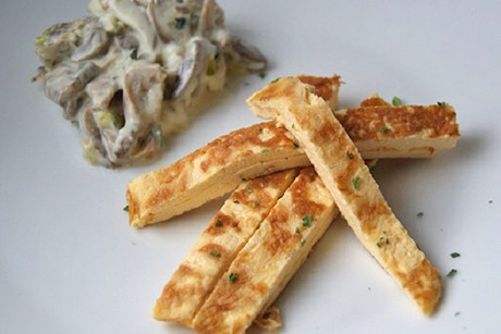 Frittata Spaghetti mit Champignons und Lauch