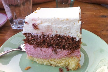 Schoko-Frucht-Joghurt-Torte mit Biskuit