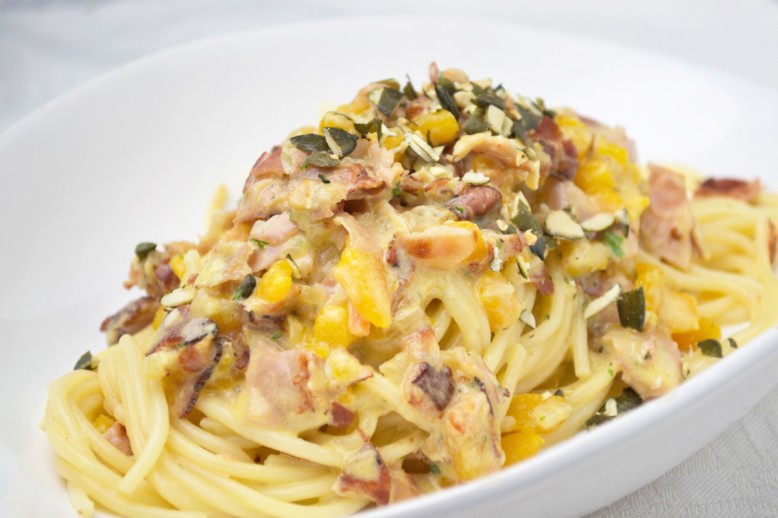 Pasta mit Speck-Kürbis-Sauce