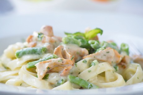 Pasta mit Eierschwammerln und Grünen Bohnen