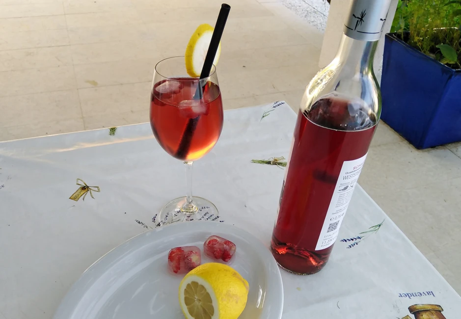 Schilcherspritzer mit Beereneiswürfeln