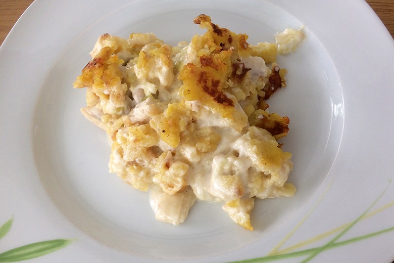 Putenschnitzel in Käse-Lauch-Sauce