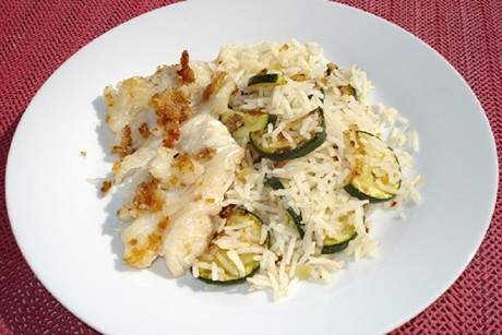 Zucchinireis mit Seelachsfilet
