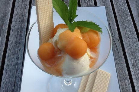 Zuckermelone auf Vanilleeis