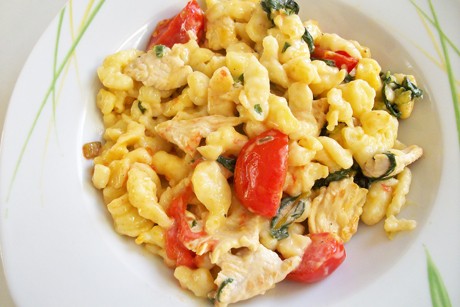 Spätzle mit Mangold-Pute