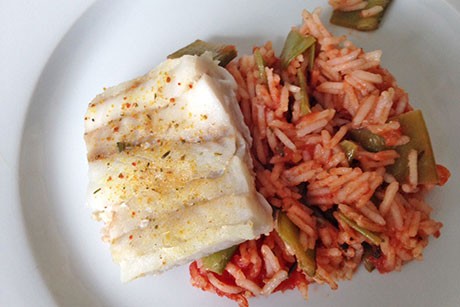 Polardorschfilet auf Tomatenreis