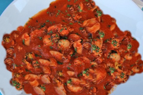 Tintenfische in pikanter Paradeissauce