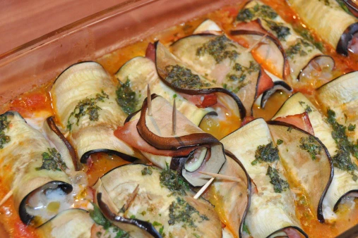 Schinken-Mozzarella-Auberginen