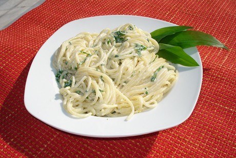 Spaghetti mit Bärlauch-Sauerrahm-Sauce