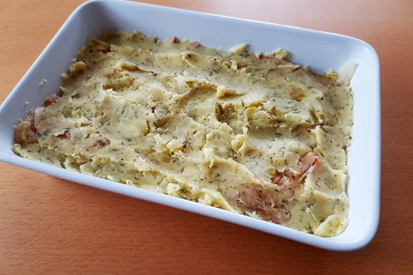Geselchter Sauerkraut Kartoffelhaube Auflauf
